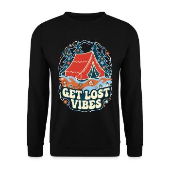 Get Lost Vibes Retro Camping - Unisex Pullover - Schwarz - Vorne - Alina (178cm) & Michal (187cm)