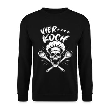 Schädelkoch Punkgrafik - Unisex Pullover - Schwarz - Vorne - Alina (178cm) & Michal (187cm)