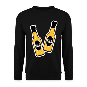 2 Bierflaschen Stoßen An (Bier Biertrinker NEG 3C) - Unisex Pullover - Schwarz - Vorne - Alina (178cm) & Michal (187cm)