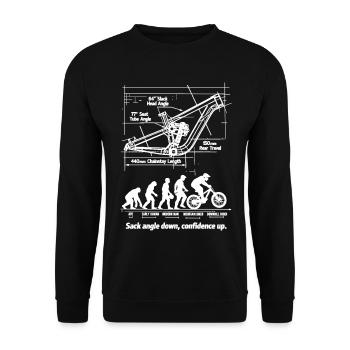 MTB Evolution Blueprint: Full Suspension Downhill - Unisex Pullover - Schwarz - Vorne - Alina (178cm) & Michal (187cm)