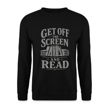 Geh vom Bildschirm weg und lies - Unisex Pullover - Schwarz - Vorne - Alina (178cm) & Michal (187cm)