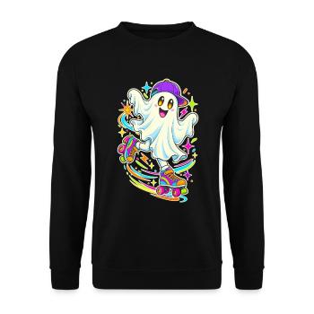 Geist auf Skateboard Neonfreude - Unisex Pullover - Schwarz - Vorne - Alina (178cm) & Michal (187cm)