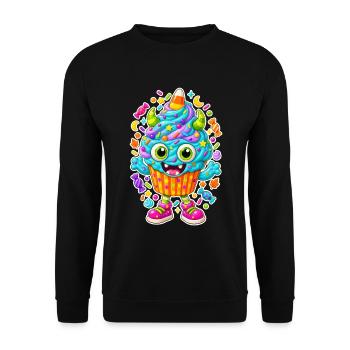 Bunte Cupcake-Kreatur Party - Unisex Pullover - Schwarz - Vorne - Alina (178cm) & Michal (187cm)