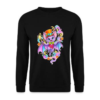 Zauberbat im Regenbogenzauber - Unisex Pullover - Schwarz - Vorne - Alina (178cm) & Michal (187cm)