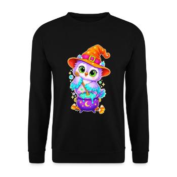 HexenEule beim Zaubertrank - Unisex Pullover - Schwarz - Vorne - Alina (178cm) & Michal (187cm)