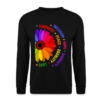 Freundlichkeit, Inklusion, Frieden, Gleichheit, Liebe, - Unisex Pullover - Schwarz - Vorne - Alina (178cm) & Michal (187cm)