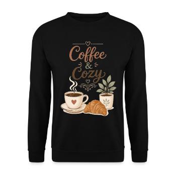 Kaffee & Gemütlichkeit - Unisex Pullover - Schwarz - Vorne - Alina (178cm) & Michal (187cm)