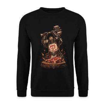 Disziplinierter Kämpfer-Grillmeister – RPG-Kochkunst - Unisex Pullover - Schwarz - Vorne - Alina (178cm) & Michal (187cm)
