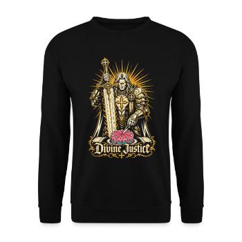 Paladin Dessert Justice: Divine Cake Slicing TTRPG - Unisex Pullover - Schwarz - Vorne - Alina (178cm) & Michal (187cm)