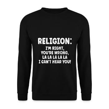 Lustiger Anti-Religions-Atheist-Agnostiker-Skeptiker - Unisex Pullover - Schwarz - Vorne - Alina (178cm) & Michal (187cm)