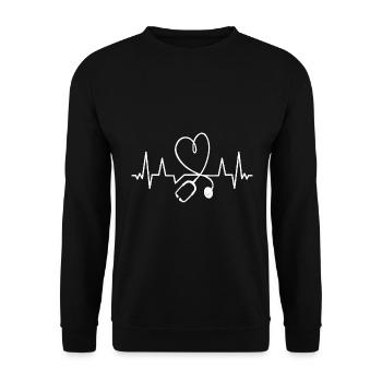 Herzschlag EKG Stethoskop Krankenschwester Pfleger - Unisex Pullover - Schwarz - Vorne - Alina (178cm) & Michal (187cm)