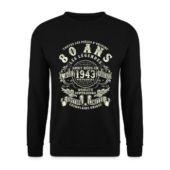 80 ans - anniversaire 1943 - Sweat-shirt Unisexe - noir - Devant - Alina (178cm) & Michal (187cm)