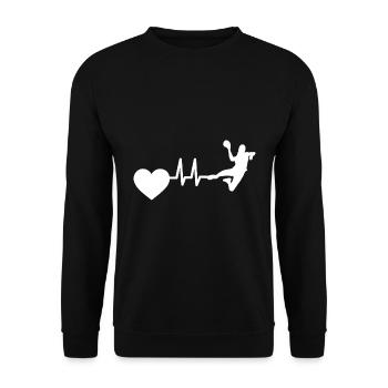 Handball EKG Handballer Herzschlag Handballspieler - Unisex Pullover - Schwarz - Vorne - Alina (178cm) & Michal (187cm)