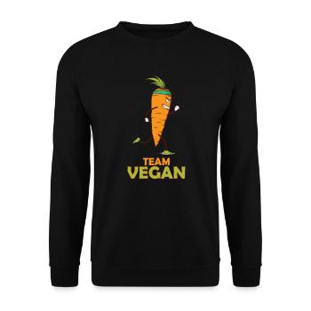 Laufende vegane Karotte Team Vegan - Unisex Pullover - Schwarz - Vorne - Alina (178cm) & Michal (187cm)