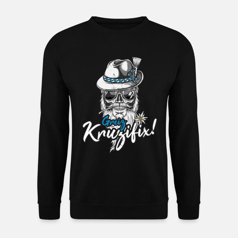 Greiz Kruzifix Totenkopf Bayrischer Dialekt Bayern - Unisex Pullover - Schwarz