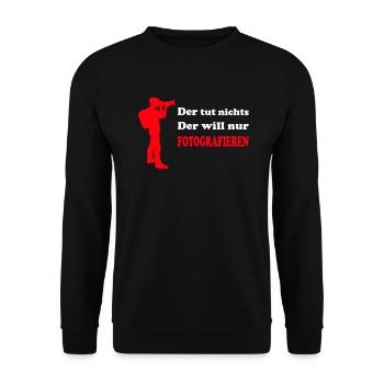 Fotograf Hobby Geschenk lustiger Spruch Fotografie - Unisex Pullover - Schwarz - Vorne - Alina (178cm) & Michal (187cm)