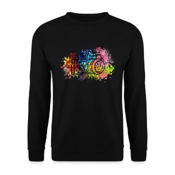 Bunte Kamera - Farbexplosion Fotograf Geschenk - Unisex Pullover - Schwarz - Vorne - Alina (178cm) & Michal (187cm)