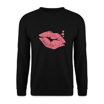 Kiss Mouth Valentine's Day Love Flowers Holiday - Unisex Sweatshirt - black - Front - Alina (178cm) & Michal (187cm)