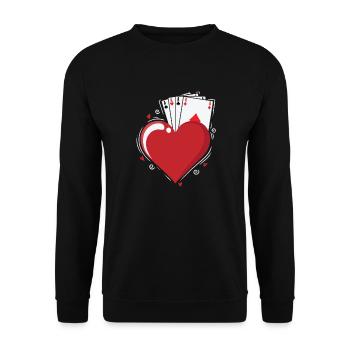Karten Skat Herz Ass Poker Spiel Karten - Unisex Pullover - Schwarz - Vorne - Alina (178cm) & Michal (187cm)