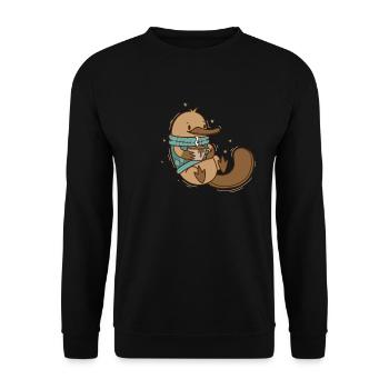 Platypus in winter with sweater and coffee - Unisex Sweatshirt - black - Front - Alina (178cm) & Michal (187cm)