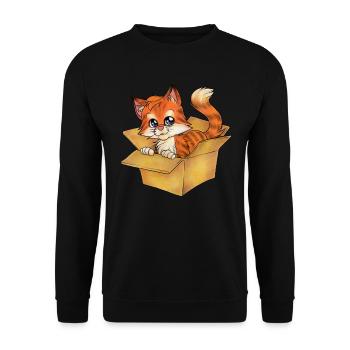 Niedliche getigerte Katze Mietz in Box Geschenk - Unisex Pullover - Schwarz - Vorne - Alina (178cm) & Michal (187cm)