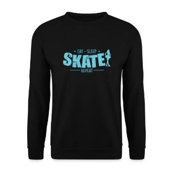 Eat Sleep Skate Repeat Schlittschuhlaufen - Unisex Pullover - Schwarz - Vorne - Alina (178cm) & Michal (187cm)