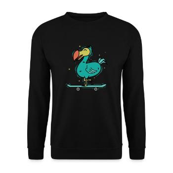 Dodo rides bird on a skateboard - Unisex Sweatshirt - black - Front - Alina (178cm) & Michal (187cm)