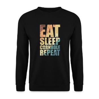Eat Sleep Cornhole Repeat Spiel Freizeit - Unisex Pullover - Schwarz - Vorne - Alina (178cm) & Michal (187cm)
