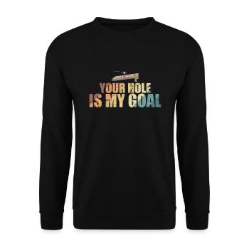 Your Hole is my Goal Cornhole Spiel - Unisex Pullover - Schwarz - Vorne - Alina (178cm) & Michal (187cm)