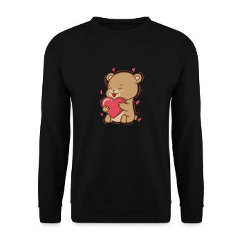 Bär ist verliebt mit Herz Wald Tier - Unisex Pullover - Schwarz - Vorne - Alina (178cm) & Michal (187cm)