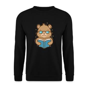Bär liest ein Buch Wald Tier - Unisex Pullover - Schwarz - Vorne - Alina (178cm) & Michal (187cm)