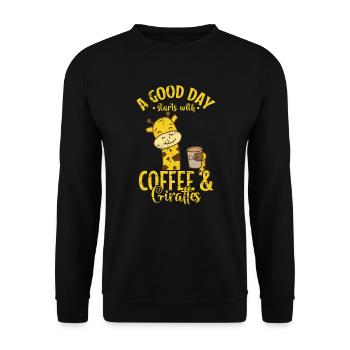 Une bonne journée commence avec du café et des girafes - Sweat-shirt Unisexe - noir - Devant - Alina (178cm) & Michal (187cm)