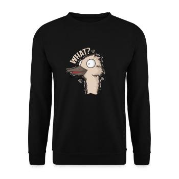 What? Strauß Vogel Tier Sprinter - Unisex Pullover - Schwarz - Vorne - Alina (178cm) & Michal (187cm)