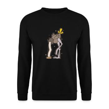 Strauß mit Kopf im Boden Laufvogel - Unisex Pullover - Schwarz - Vorne - Alina (178cm) & Michal (187cm)