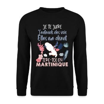 Martinique Humour J'entends des voix - Sweat-shirt Unisexe - noir - Devant - Alina (178cm) & Michal (187cm)