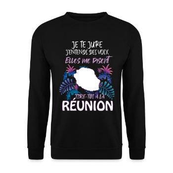 La Réunion me Manque Humour Homme Ou Femme - Sweat-shirt Unisexe - noir - Devant - Alina (178cm) & Michal (187cm)