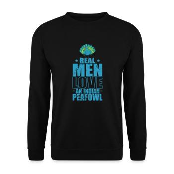 Real Men love Indian Peafowls Vogel Gefieder - Unisex Pullover - Schwarz - Vorne - Alina (178cm) & Michal (187cm)