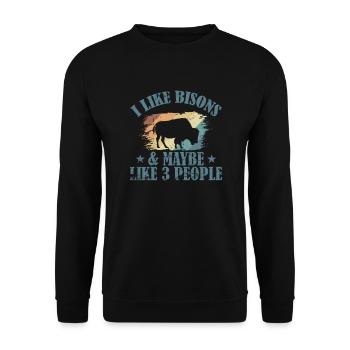 I Like Bisons and Maybe Like 3 People - Unisex Pullover - Schwarz - Vorne - Alina (178cm) & Michal (187cm)