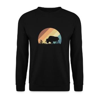 American Bison Animal Herd Nature - Unisex Sweatshirt - black - Front - Alina (178cm) & Michal (187cm)