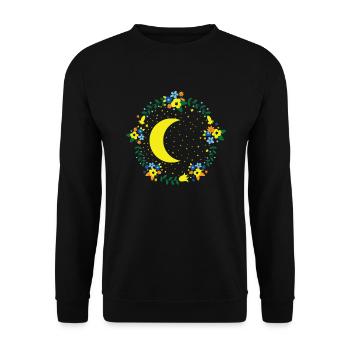 Lune avec des fleurs, ciel nocturne, espace extra-atmosphérique - Sweat-shirt Unisexe - noir - Devant - Alina (178cm) & Michal (187cm)