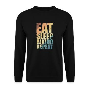 Eat Sleep Aikido Repeat Kampfsport - Unisex Pullover - Schwarz - Vorne - Alina (178cm) & Michal (187cm)