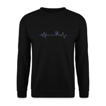 Herzschlaglinie mit Strichmännchen Aikido - Unisex Pullover - Schwarz - Vorne - Alina (178cm) & Michal (187cm)