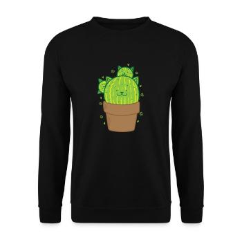 Cat Cactus in Pot Plant - Unisex Sweatshirt - black - Front - Alina (178cm) & Michal (187cm)