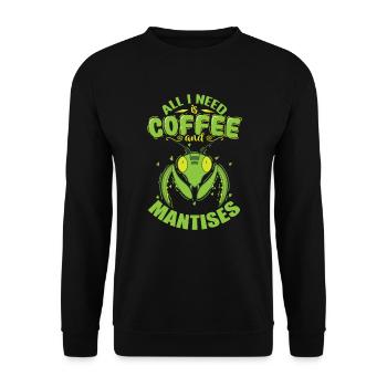 All I need is Coffee and Mantises - Unisex Pullover - Schwarz - Vorne - Alina (178cm) & Michal (187cm)