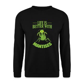 Life is better with Mantises - Unisex Sweatshirt - black - Front - Alina (178cm) & Michal (187cm)