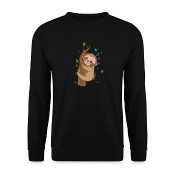 Faultier am Baum hört Musik - Unisex Pullover - Schwarz - Vorne - Alina (178cm) & Michal (187cm)