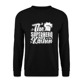 The Superhero in the Kitchen - Unisex Sweatshirt - black - Front - Alina (178cm) & Michal (187cm)