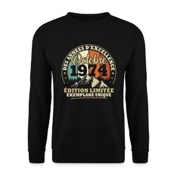Vintage Octobre 1974 Vintage Cadeau Anniversaire - Unisex Pullover - Schwarz - Vorne - Alina (178cm) & Michal (187cm)