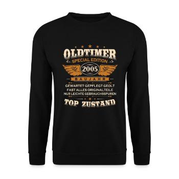 Oldtimer Baujahr 2005 Geboren Jahrgang Geburtstag - Unisex Pullover - Schwarz - Vorne - Alina (178cm) & Michal (187cm)