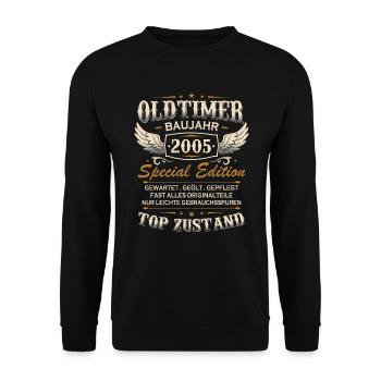 Oldtimer Baujahr Jahrgang 2005 Geburtstag Geschenk - Unisex Pullover - Schwarz - Vorne - Alina (178cm) & Michal (187cm)